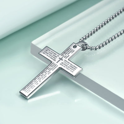 Men's Cross Necklace with Lord's Prayer