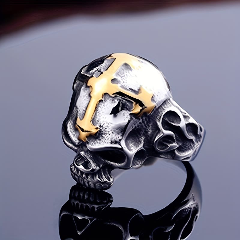 Gothic Skull Skeleton Cross Ring