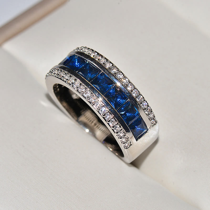 Blue Square Cubic Zircon Promise Ring