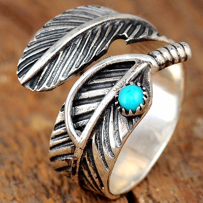 Olivenorma Turquoise Feather Jewelry Ring