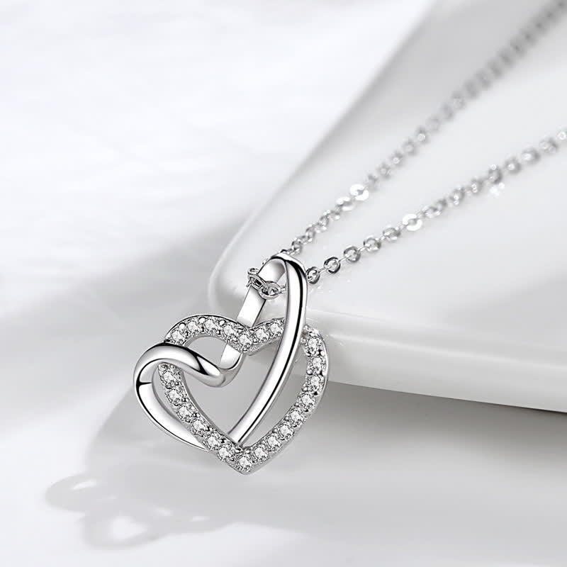 Elegant Zircon Interlocking Heart Necklace