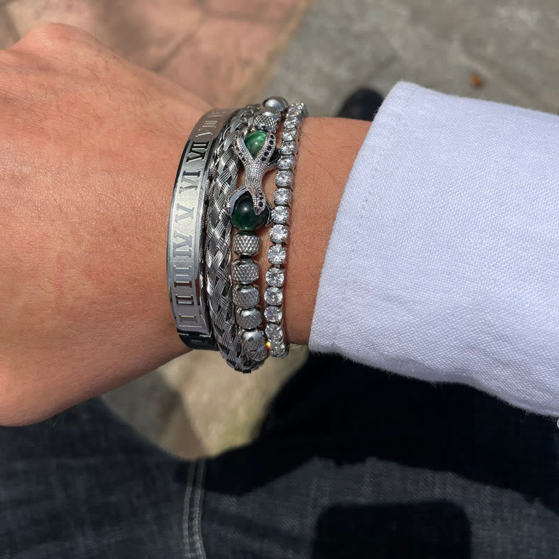 Set of Three Stylish Bracelets for Men in Silver Color