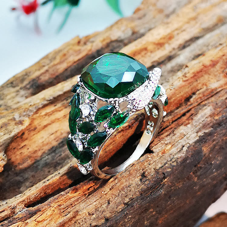 Limited Sale - Emerald Leaf With Bird Ring