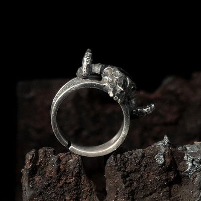 Silver Satan Sheep Head Men's Open Adjustable Ring