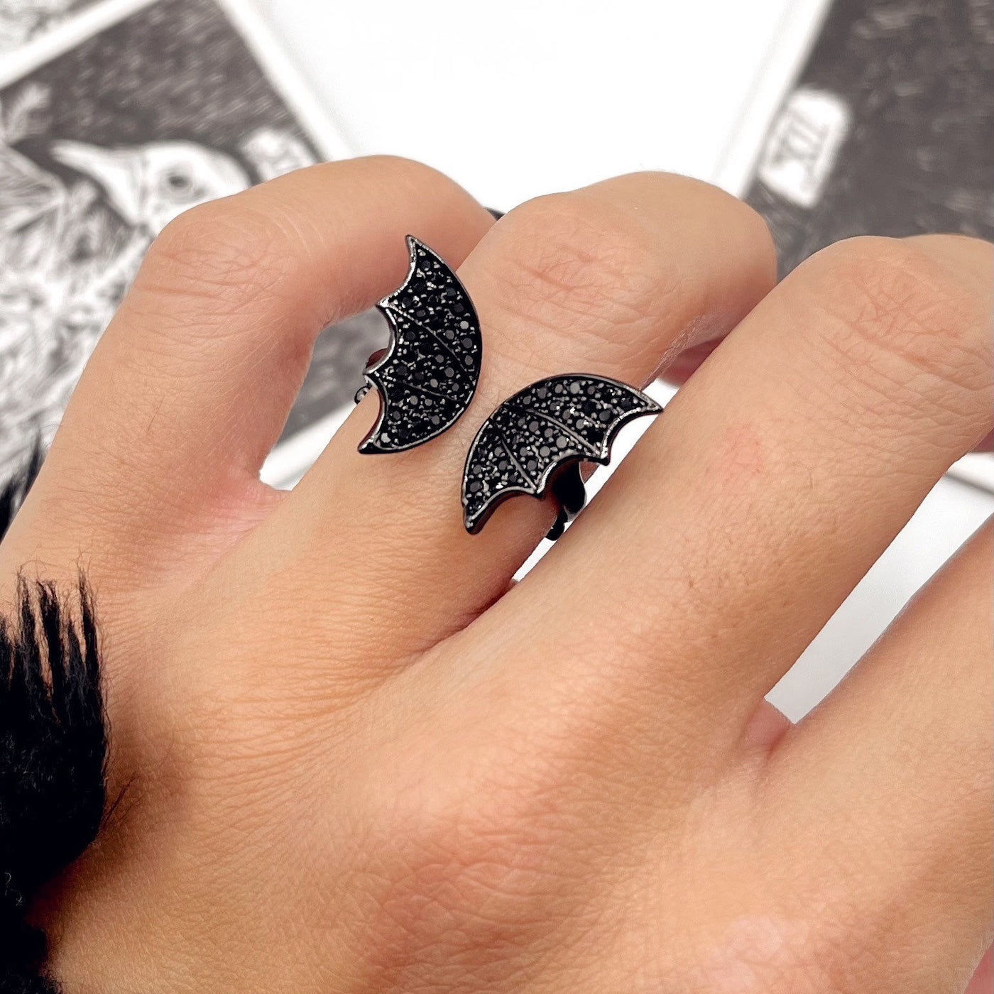 Black Bat Wings Ring