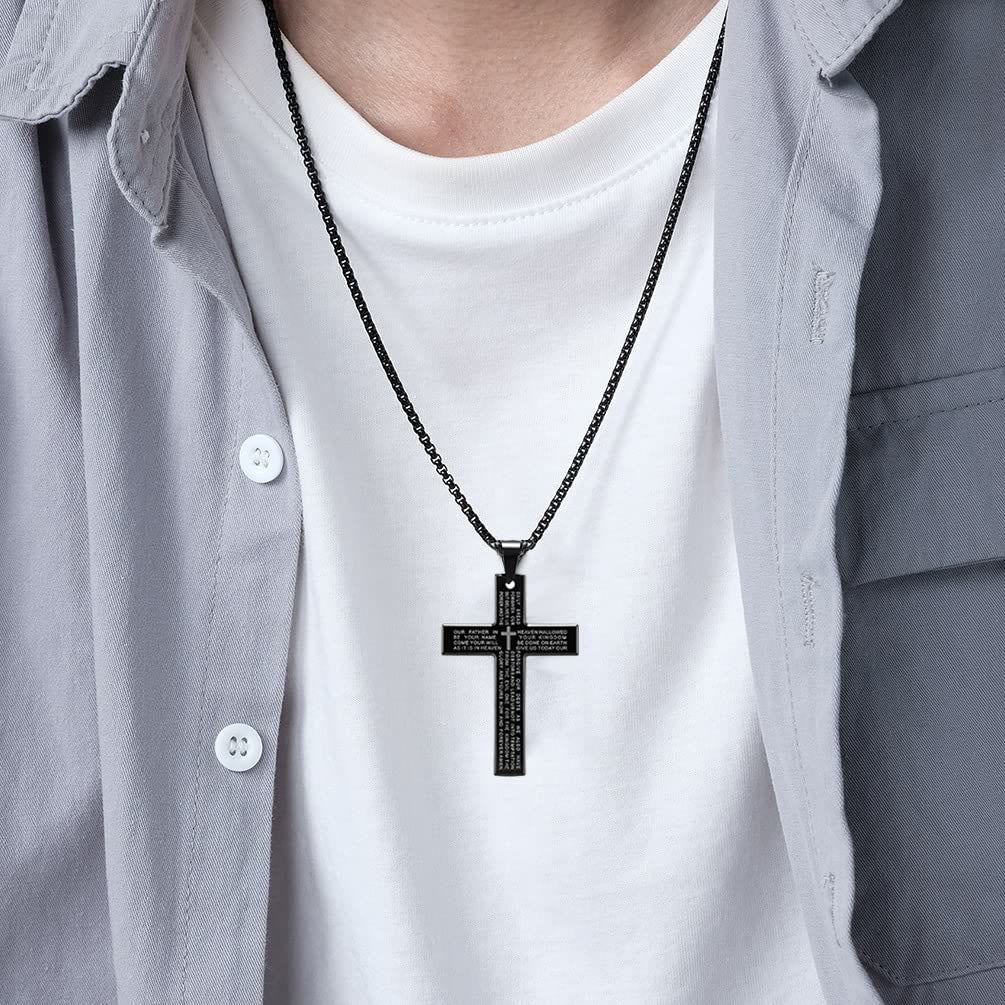 FREE Today: Men's Cross Necklace with Lord's Prayer