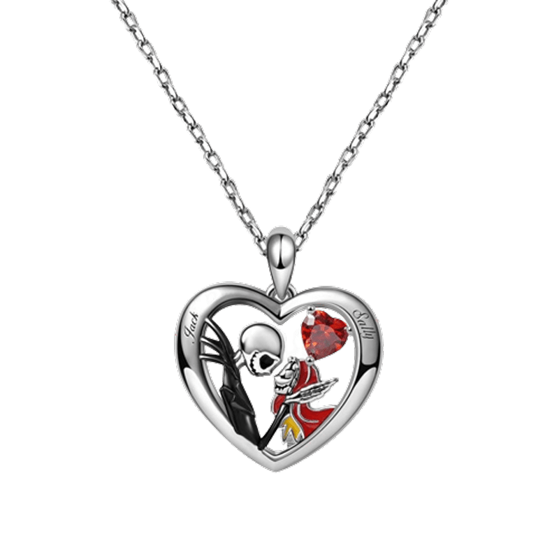 "My Only" - Skull Couple Inlaid with Heart Ruby Necklace
