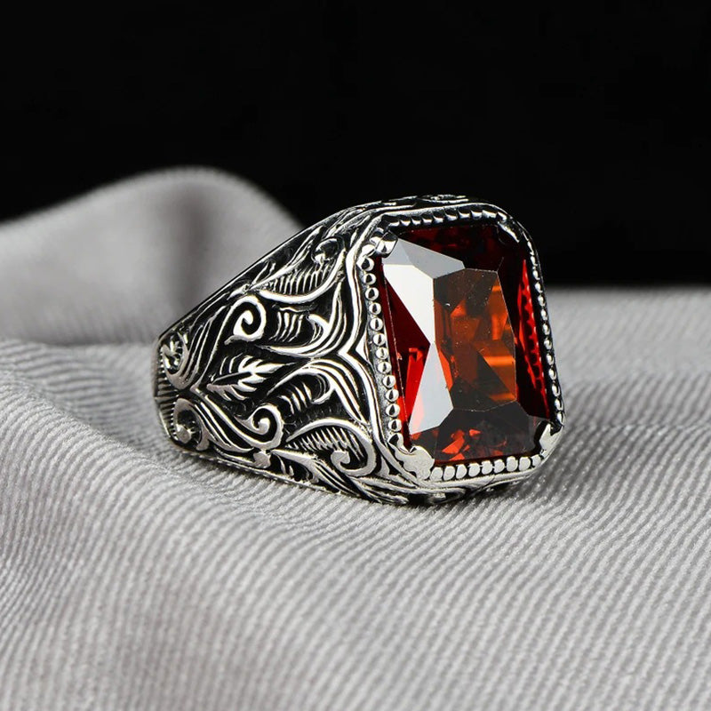 Antique Silver Square Ruby Ring