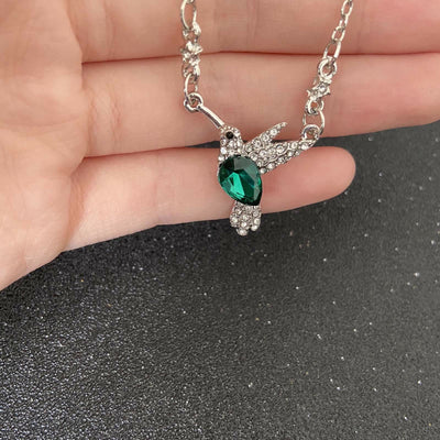 Emerald Diamond Studded Hummingbird Necklace