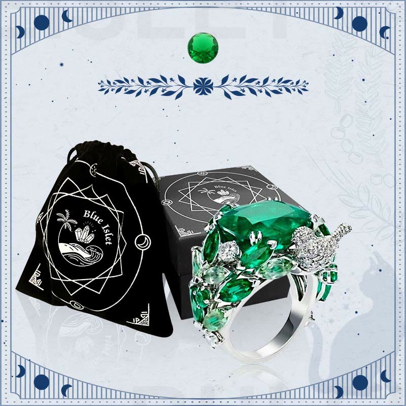 Emerald Leaf With Bird Ring