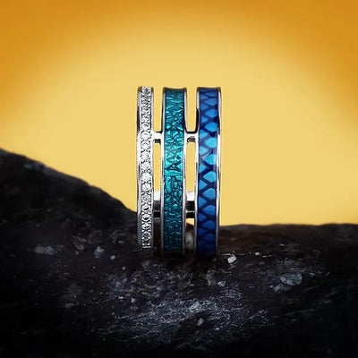 Handmade Three-Layer Blue Zircon Enamel Geometric Ring