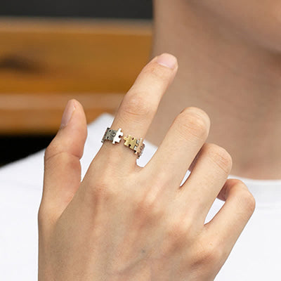 Geometric Jigsaw Puzzle Couple Ring