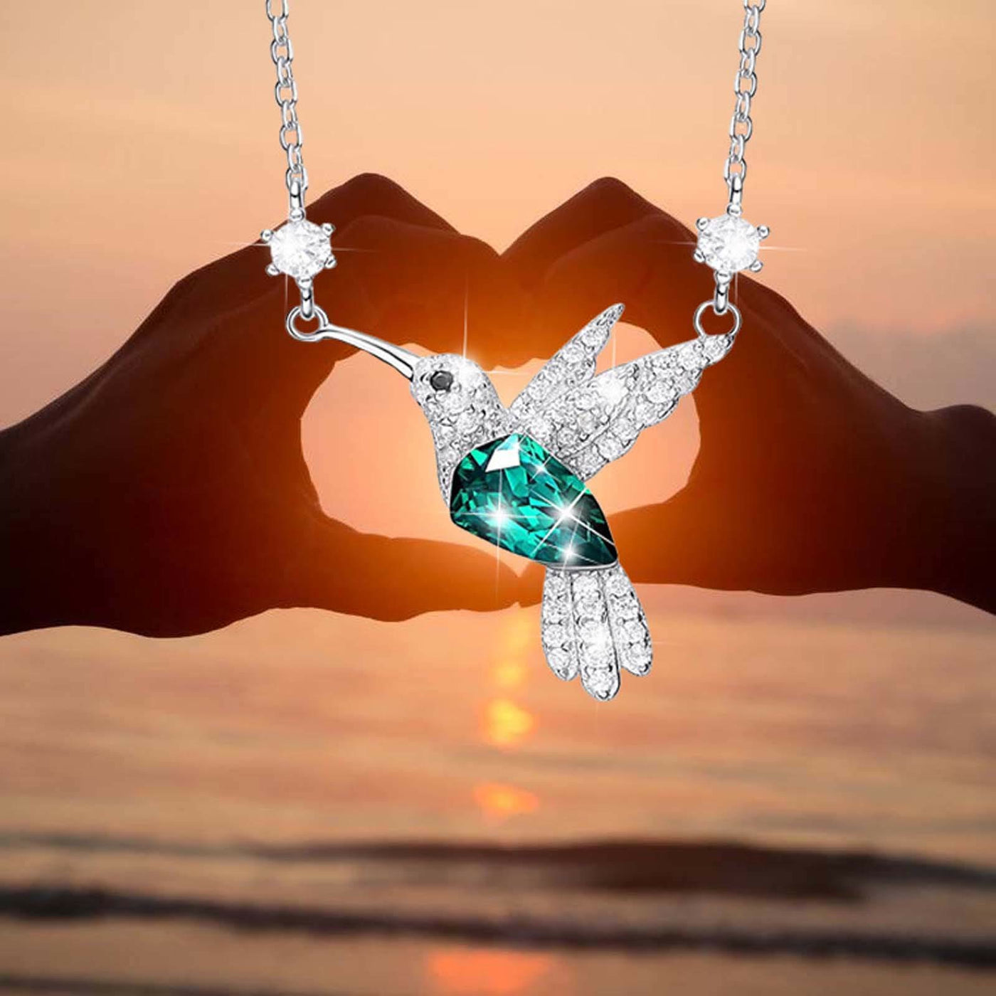 Limited Sale - Emerald Diamond Studded Hummingbird Necklace