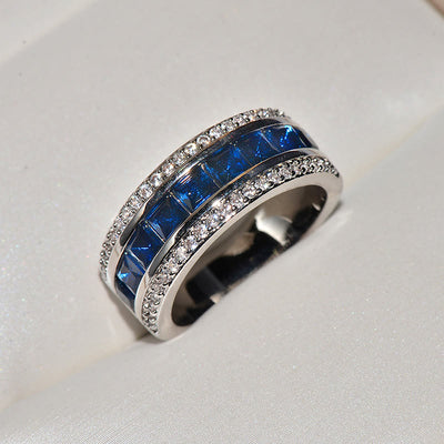 Blue Square Cubic Zircon Promise Ring