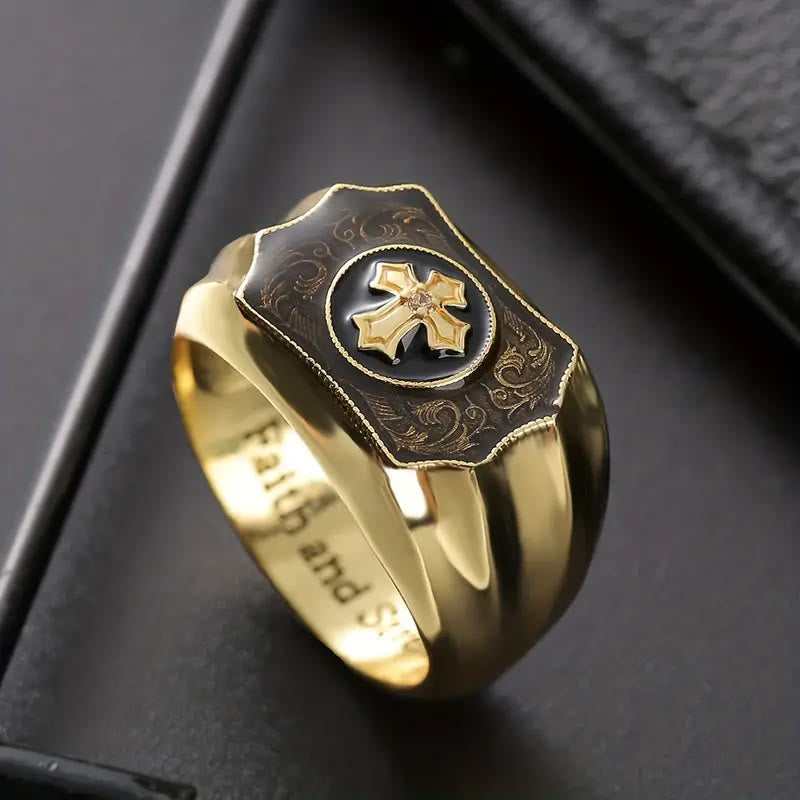 Limited Sale - "Faith And Strength" Gold Plated Cross Ring