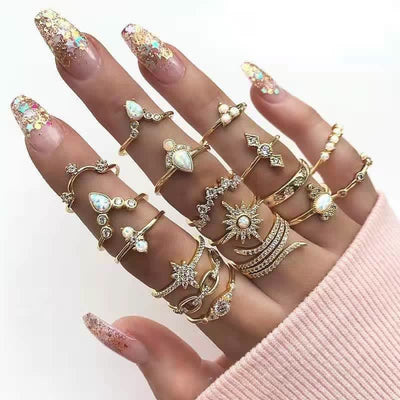 10Pcs Women's Bohemian Geometric Ring Set - #28 - image 28