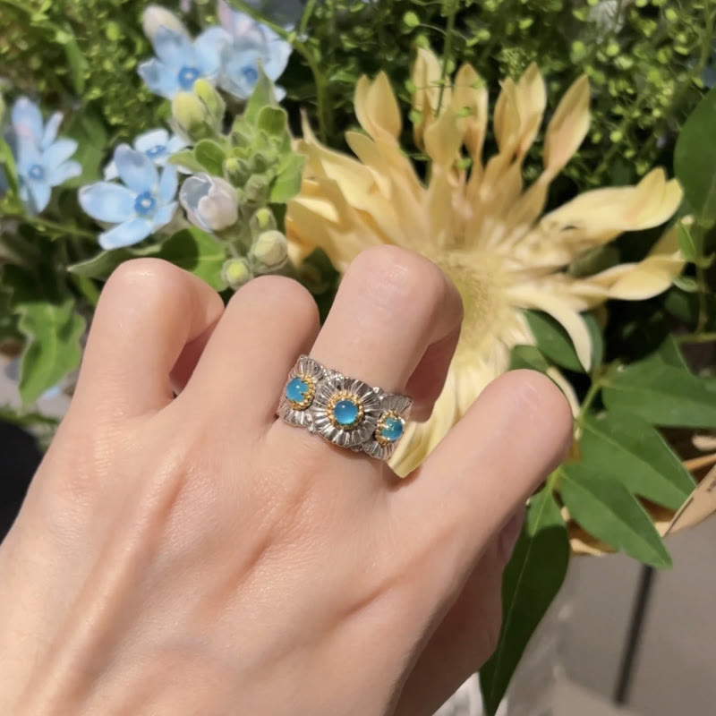 Blue Chalcedony Flower Ring