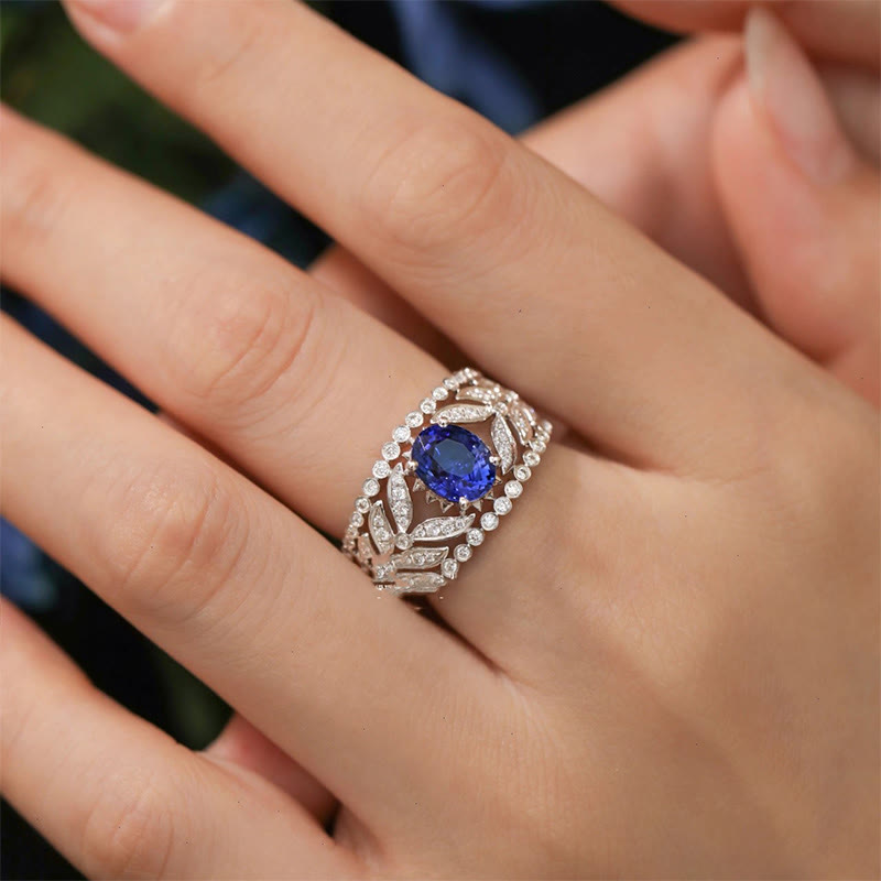 Luxurious Sapphire Leaf Ring