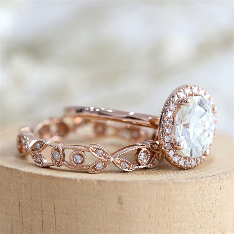 Rose Gold Oval Zircon Two Piece Ring