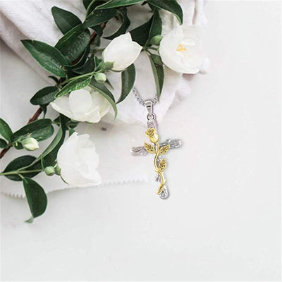 Cross Rose Flower Pendant Necklace