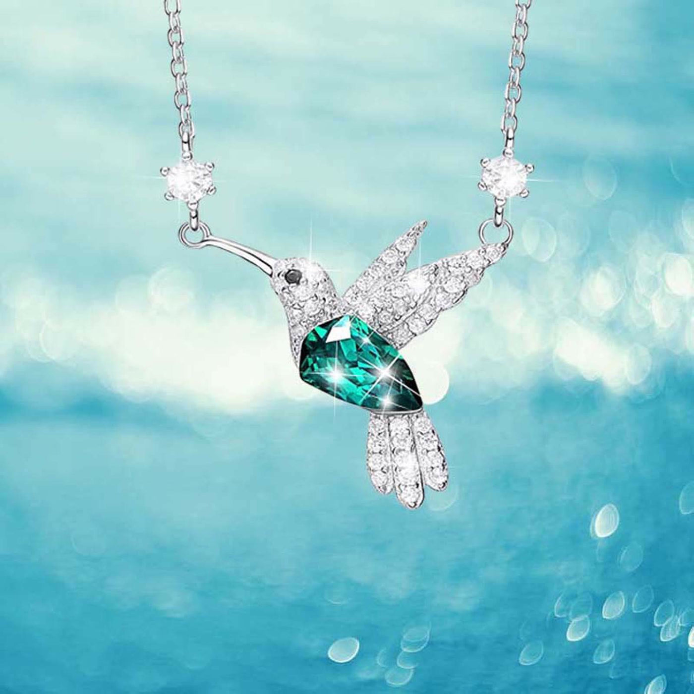 Limited Sale - Emerald Diamond Studded Hummingbird Necklace