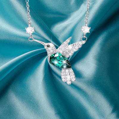 Emerald Diamond Studded Hummingbird Necklace