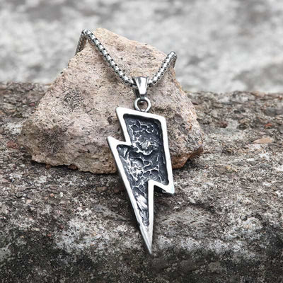 Vintage Lightning Bolt Skull Stainless Steel Necklace