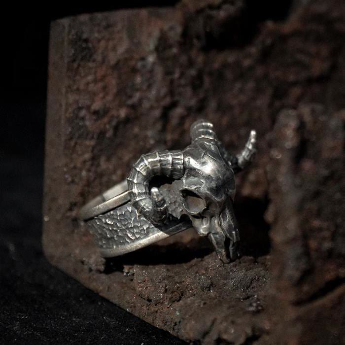 Silver Satan Sheep Head Men's Open Adjustable Ring