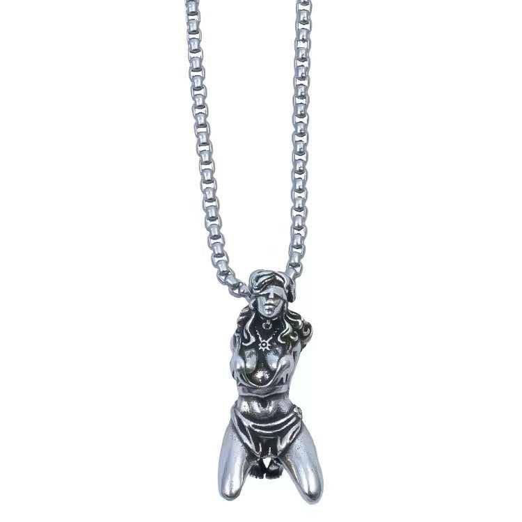 Sterling Silver Suffering Goddess Pendant Necklace