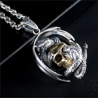 Men's Viking Dragon Skull Necklace