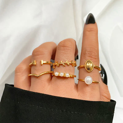 Star And Snake Zricon Crystal Ring Set