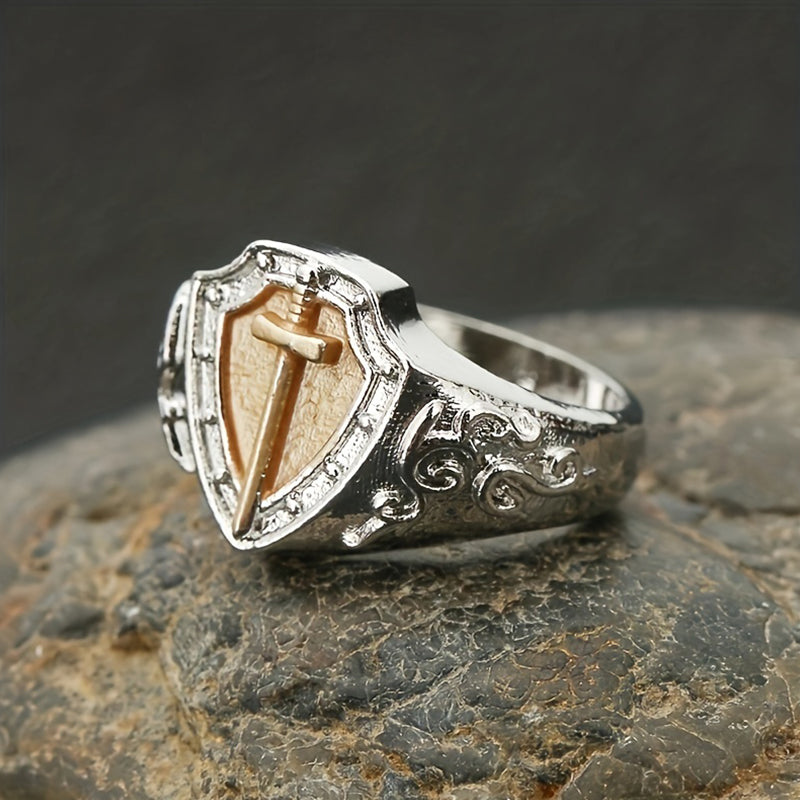 Unique Knight Golden Cross Sword Ring