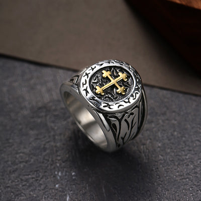 Men's Stainless Steel Medieval Cross Signet Ring