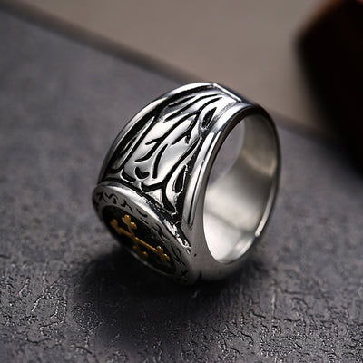 Men's Stainless Steel Medieval Cross Signet Ring