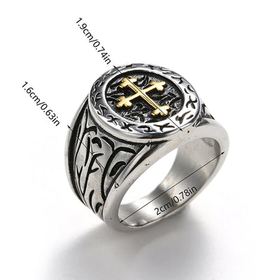 Men's Stainless Steel Medieval Cross Signet Ring