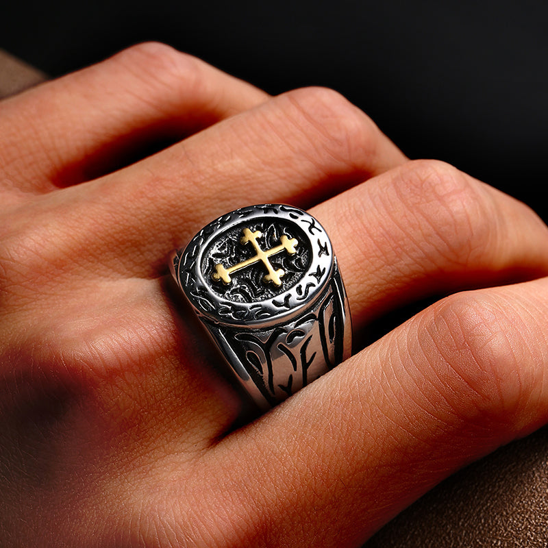 Men's Stainless Steel Medieval Cross Signet Ring