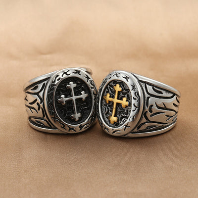 Men's Stainless Steel Medieval Cross Signet Ring