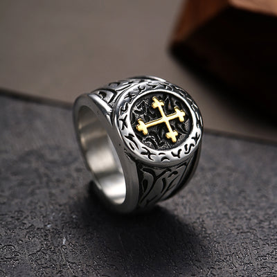 Men's Stainless Steel Medieval Cross Signet Ring