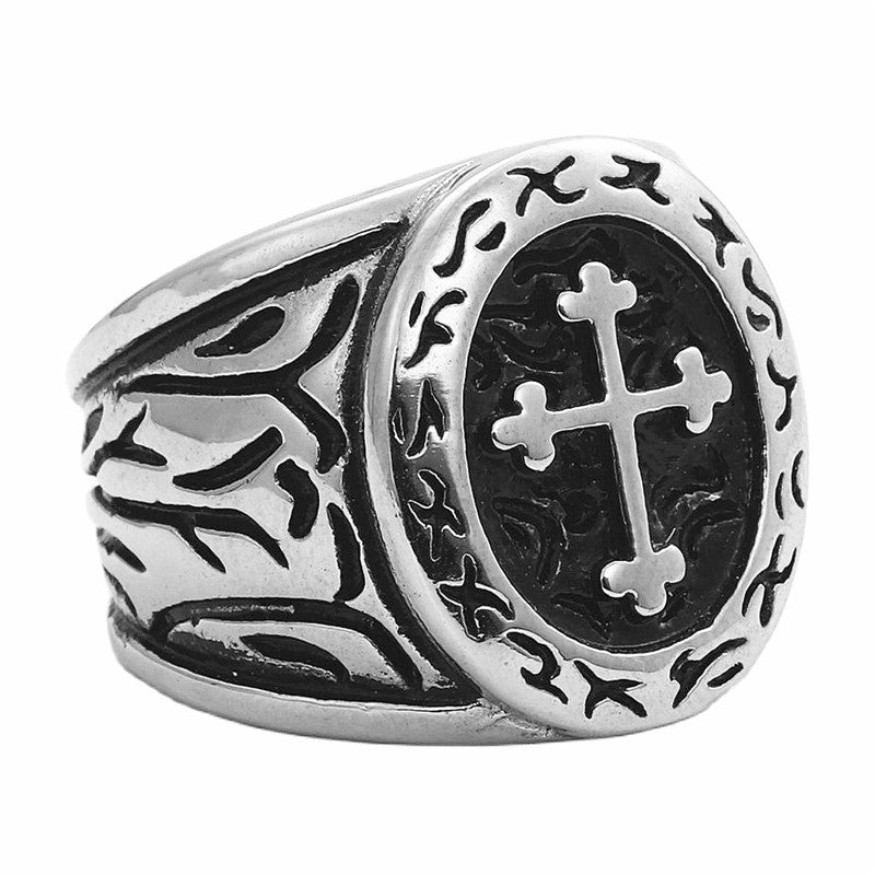 Men's Stainless Steel Medieval Cross Signet Ring