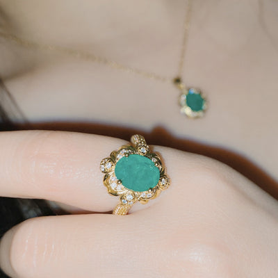 Flower Zircon Lace Plated Paraiba Tourmaline Ring