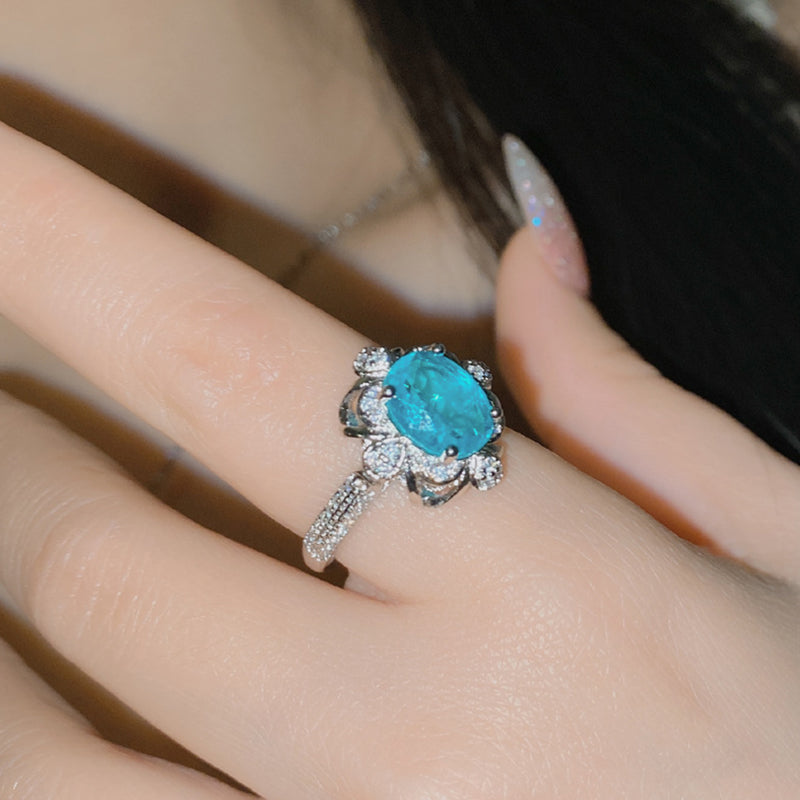 Flower Zircon Lace Plated Paraiba Tourmaline Ring