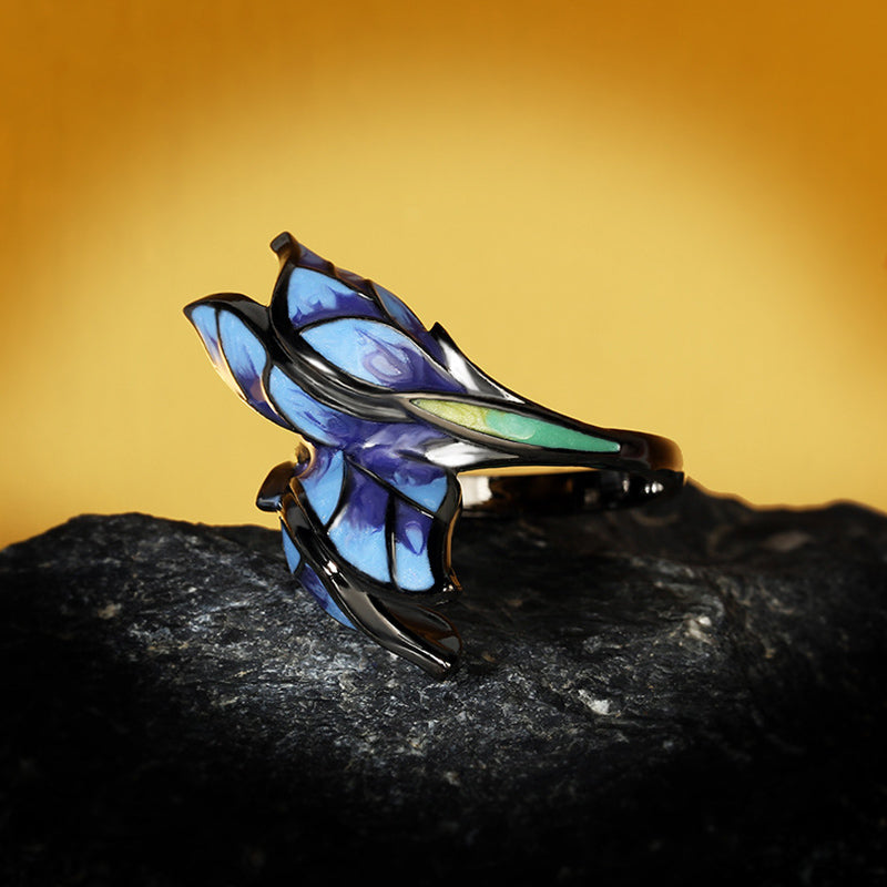 Unique Blue Butterfly Enamel Ring