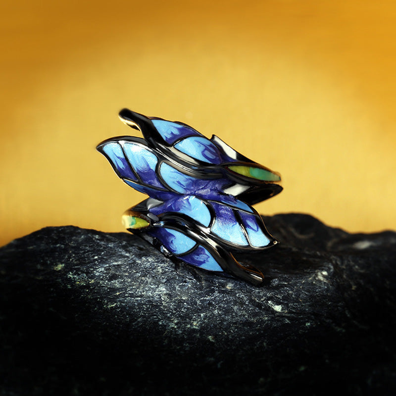 Unique Blue Butterfly Enamel Ring