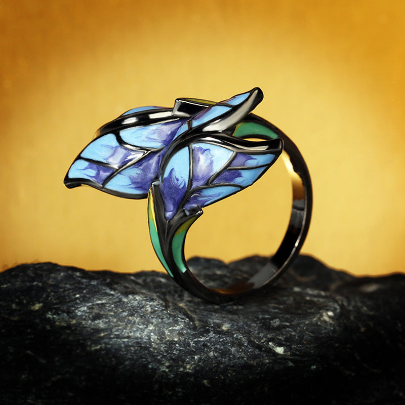 Unique Blue Butterfly Enamel Ring