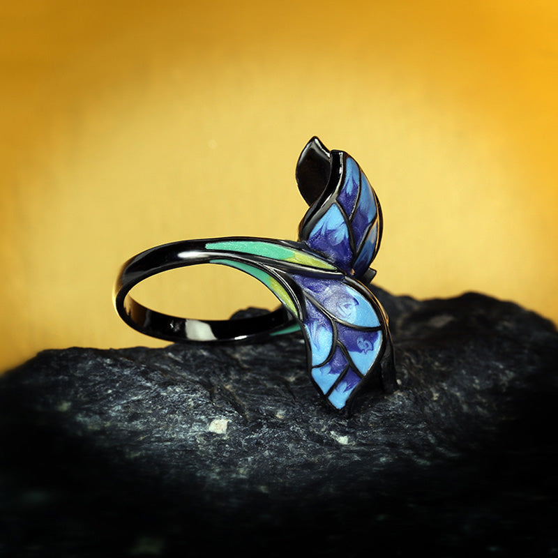 Unique Blue Butterfly Enamel Ring