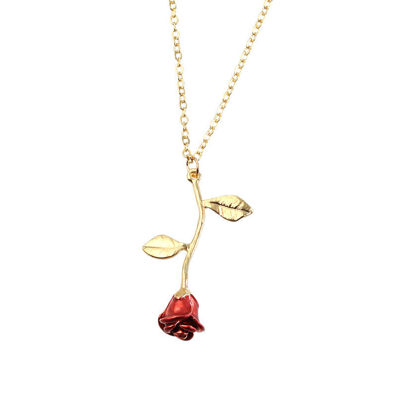 "I Love You Today, Tomorrow, Always" Red Rose Pendant Necklace