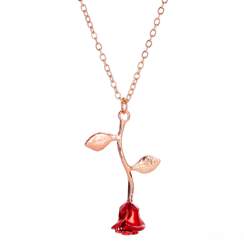 "I Love You Today, Tomorrow, Always" Red Rose Pendant Necklace