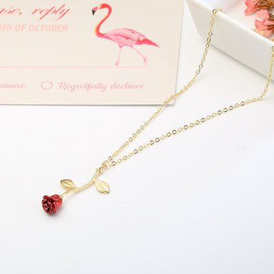 "I Love You Today, Tomorrow, Always" Red Rose Pendant Necklace