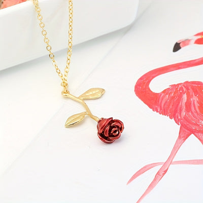 "I Love You Today, Tomorrow, Always" Red Rose Pendant Necklace