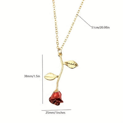 "I Love You Today, Tomorrow, Always" Red Rose Pendant Necklace